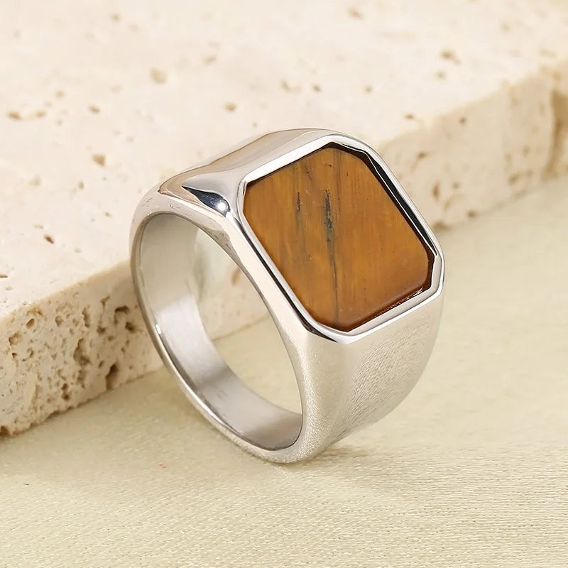 Men KALE Domineering Stainless Steel Amber Stone Ring