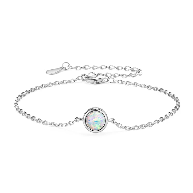 Womens Opal Solitaire Adjustable 925 Silver Chain Bracelet