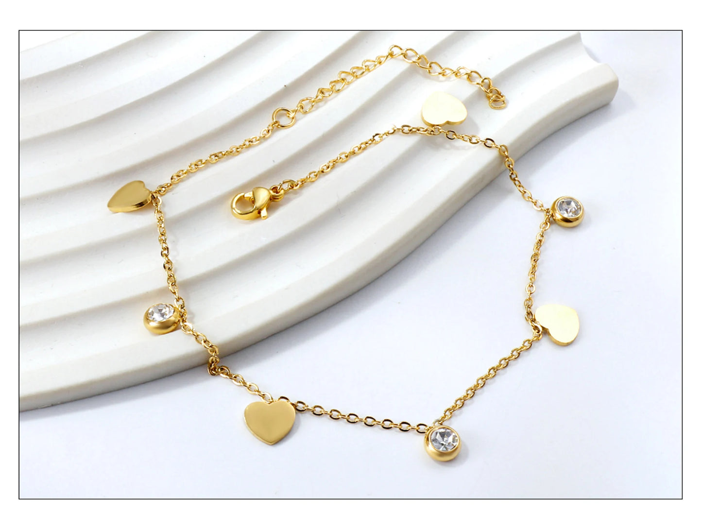 Heart Charm With Crystal Anklets for Women Stainless Steel Bracelet.