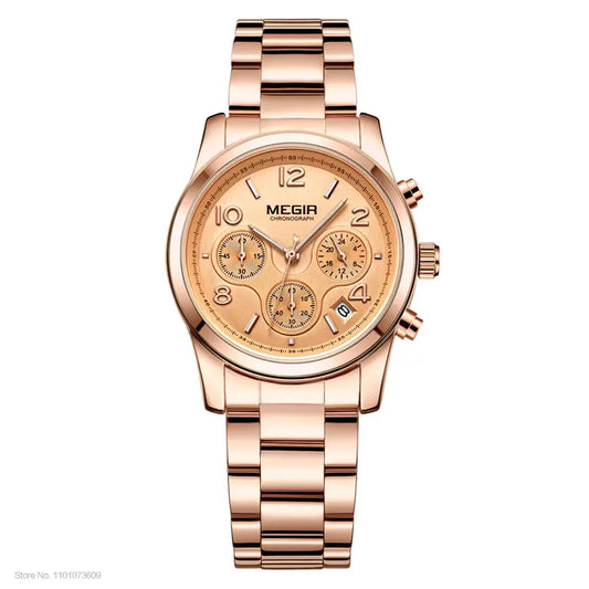 Chronograph Quartz Watches Women Top Brand Luxury Rose Gold watch.