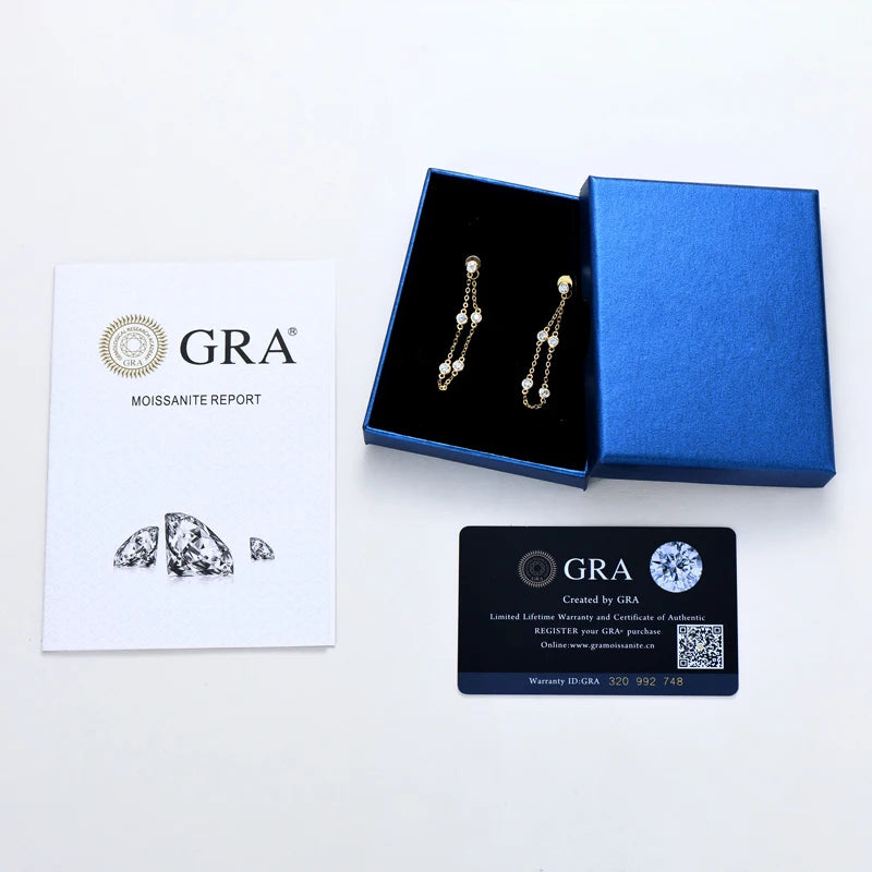 Women's Sterling Silver Long Chain Moissanite Drop Earrings