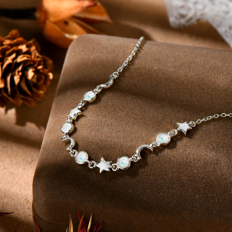 Opal 925 Silver Chain Moon Star BraceletsS for Women