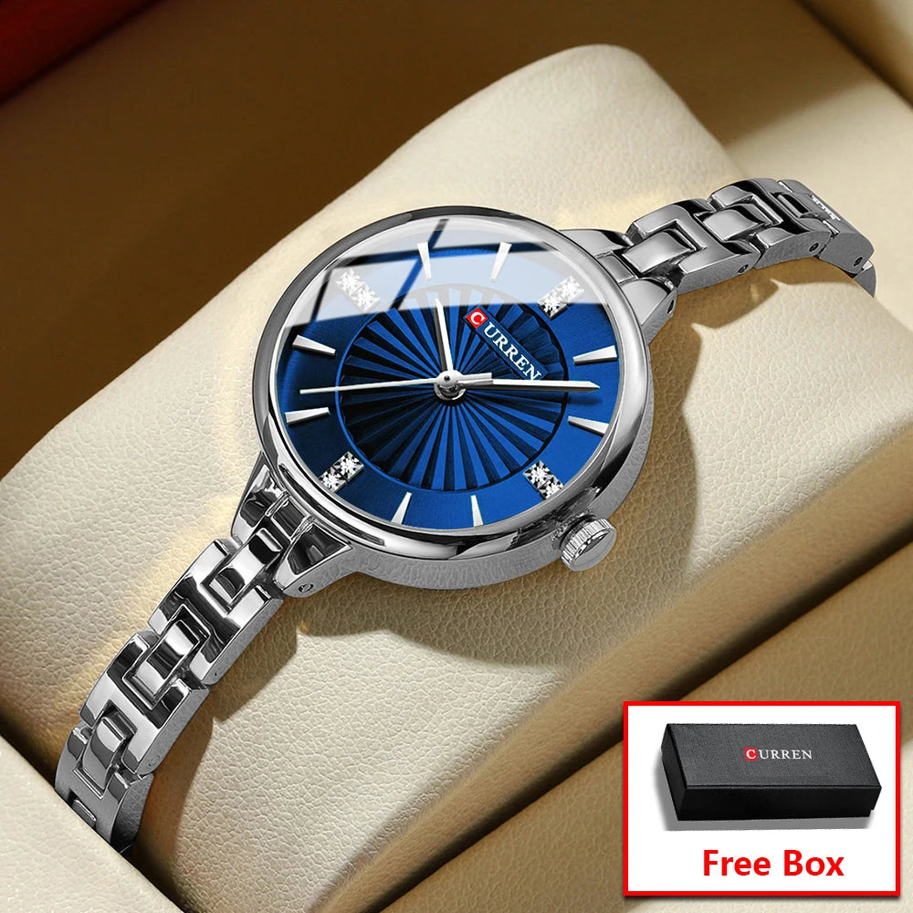 Womans Stainless Steel Dress Diamond Quartz Watch