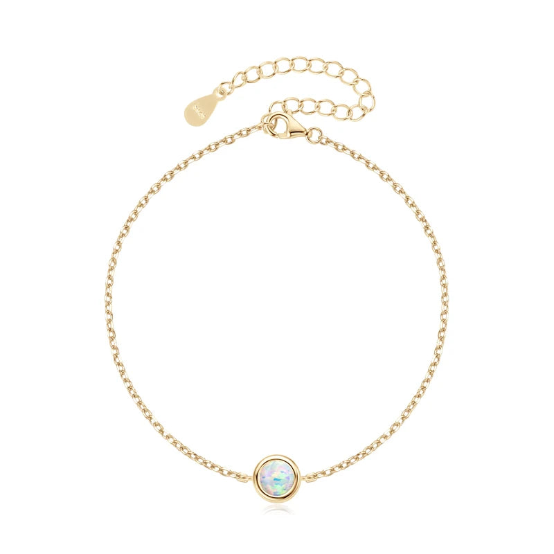 Womens Opal Solitaire Adjustable 925 Silver Chain Bracelet