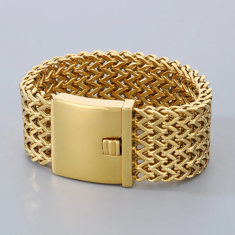 30MM Stainless Steel Mesh Chain Bracelet for Men Silver Color.