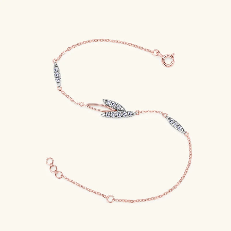Women's 18k Rose Gold Plated Moissanite Leaf Bracelet Chain