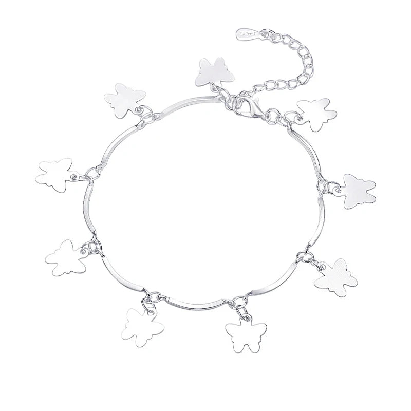 925 Sterling Silver Charm Butterfly Anklet For Women