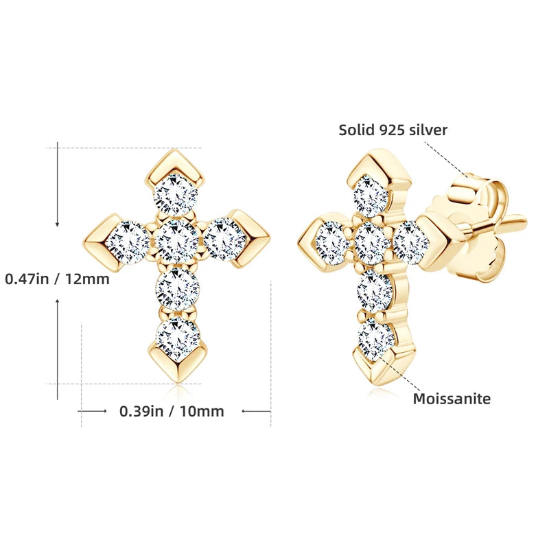 Womens Moissanite 925 Silver Cross  Piercing Stud Earrings