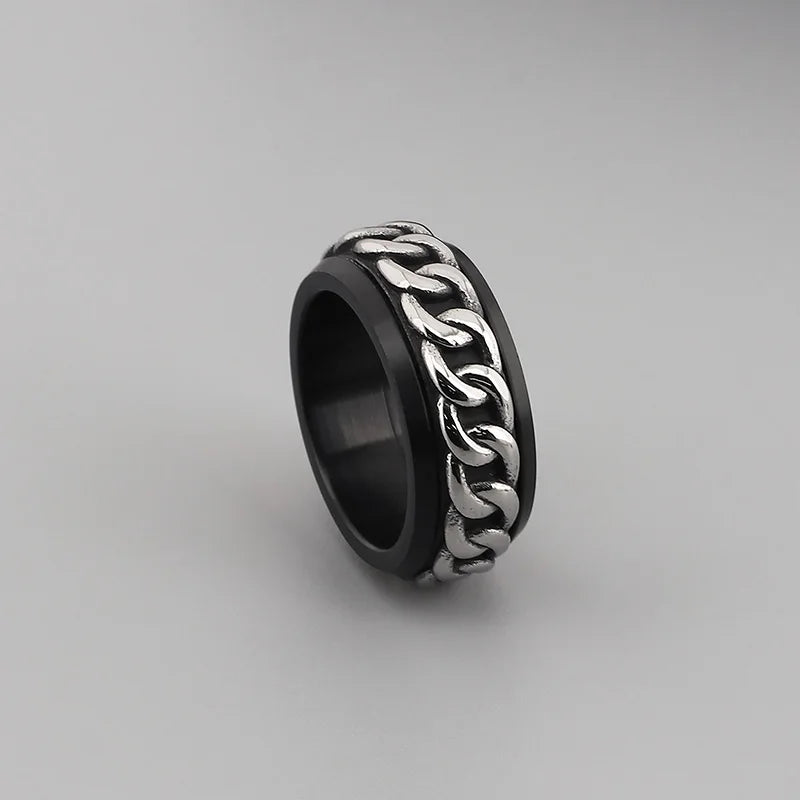 Men's Retro Stainless Steel Cubarn Chain Rotatable Ring