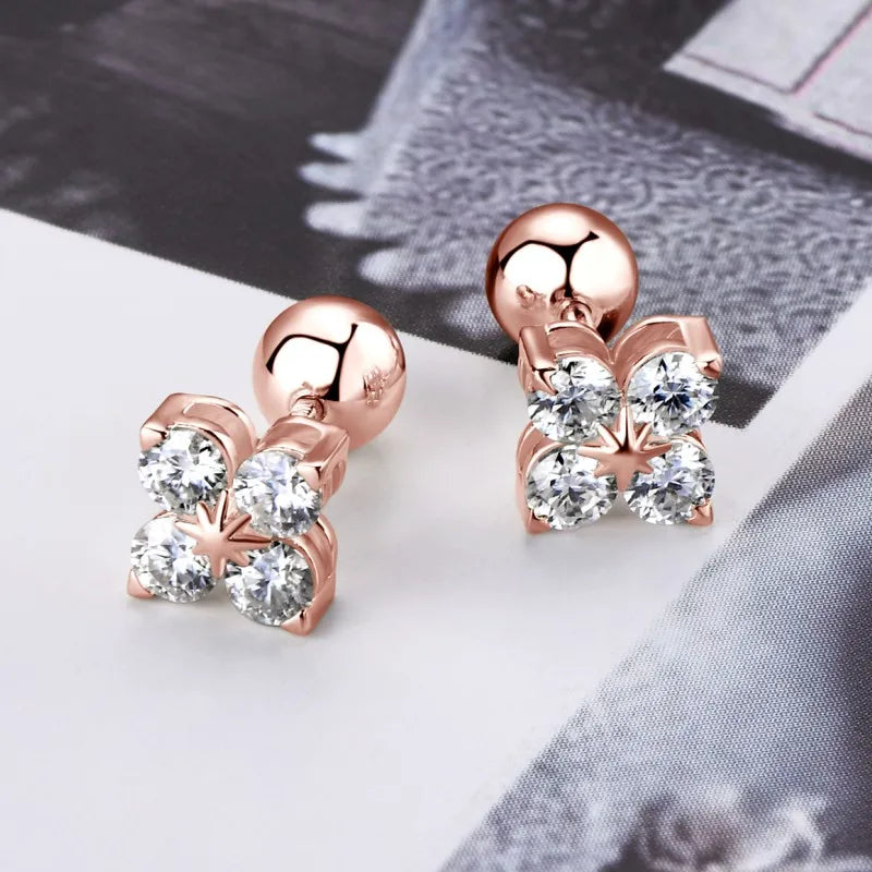 Womens Four Leaf Clover Moissanite Stud Earrings 9