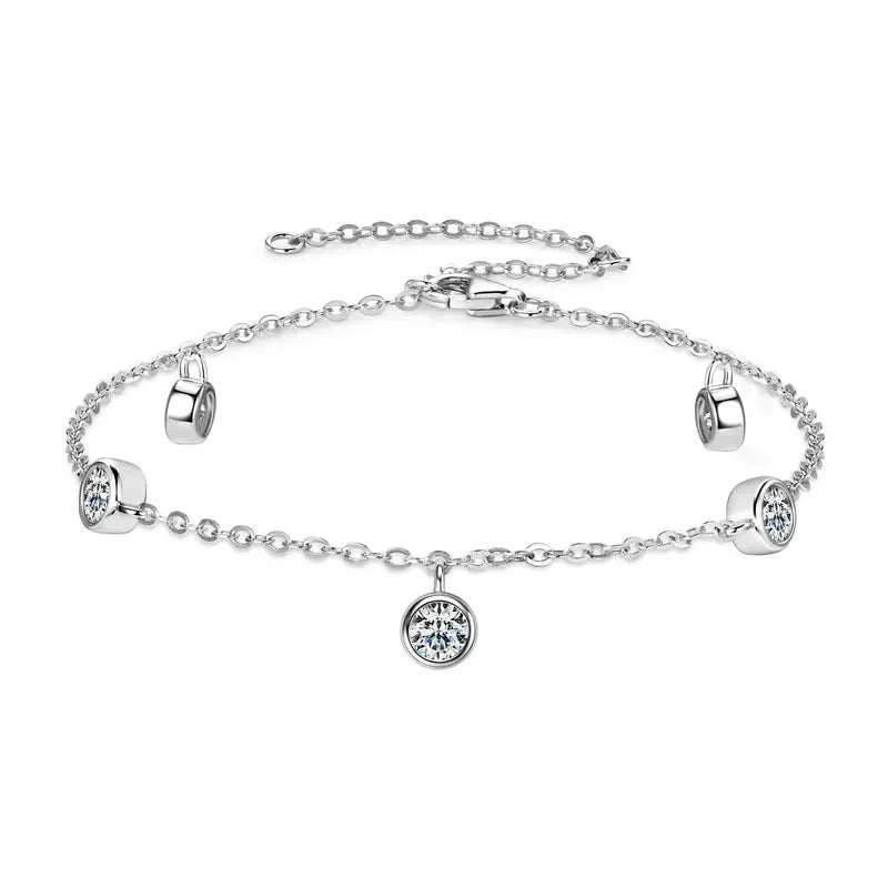 Womens Adjustable Round D Hand Jewelry Moissanite Bracelet