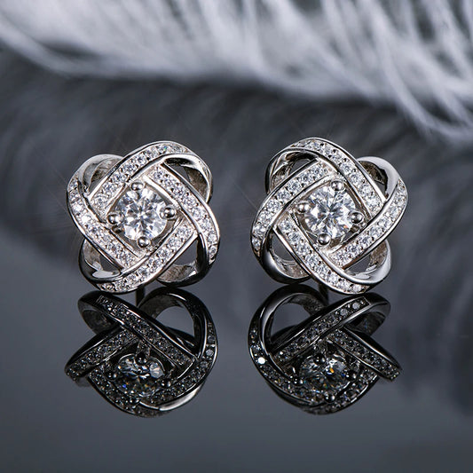 Womens Moissanite Twist Flower Stud Earrings