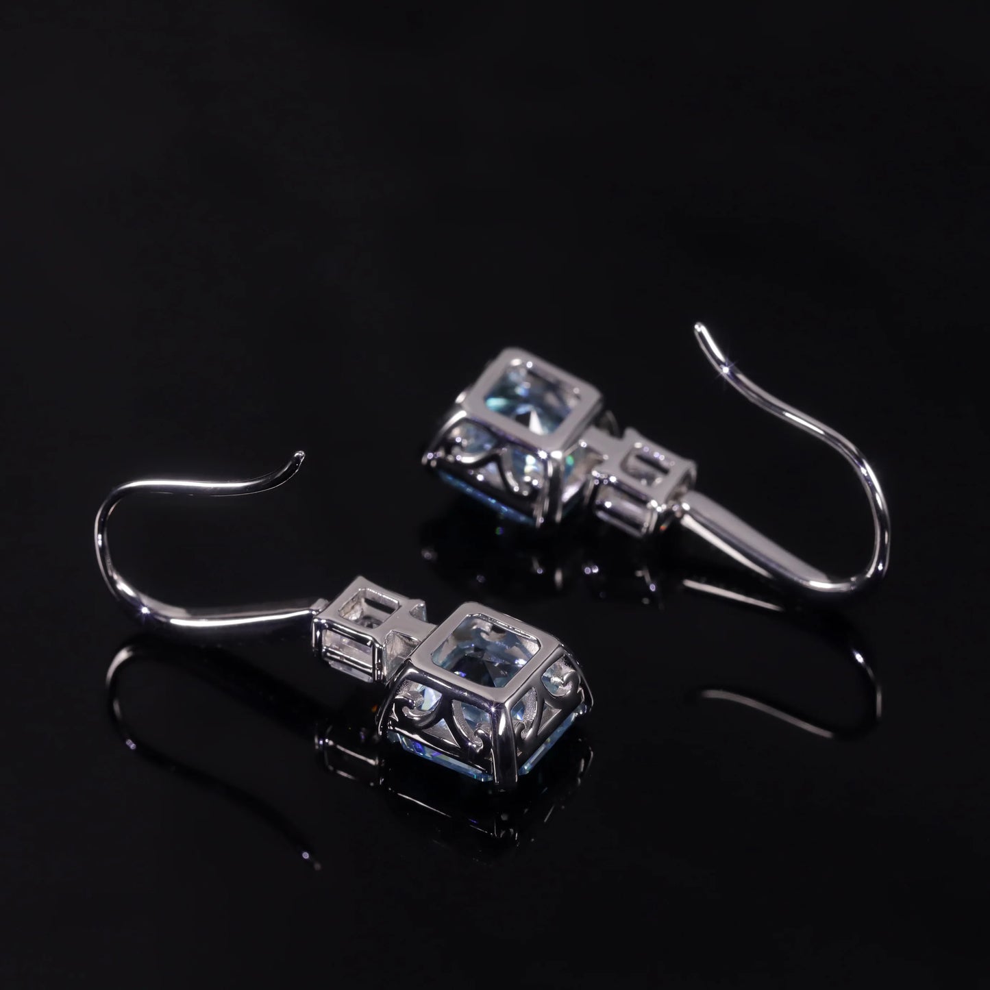 Women's Sterling Silver Gold Plated Diamond Blue Earrings