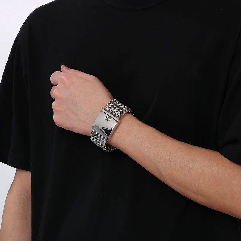 30MM Stainless Steel Mesh Chain Bracelet for Men Silver Color.