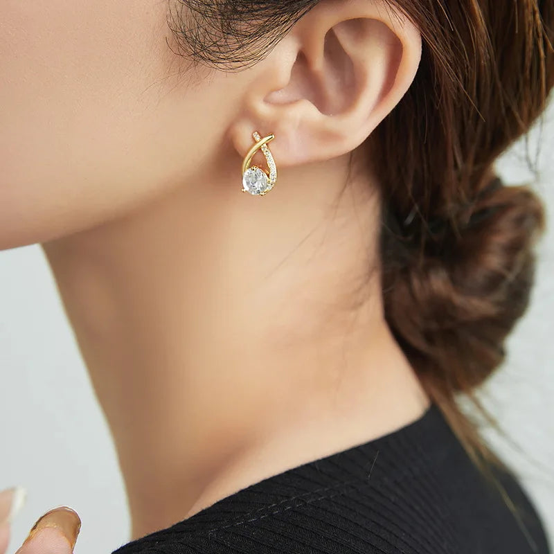 Silver Stud Earrings Moissanite Fishtail Cross Earrings