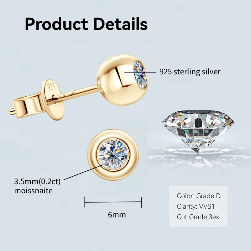 Moissanite Silver Plated Gold Earrings for Women