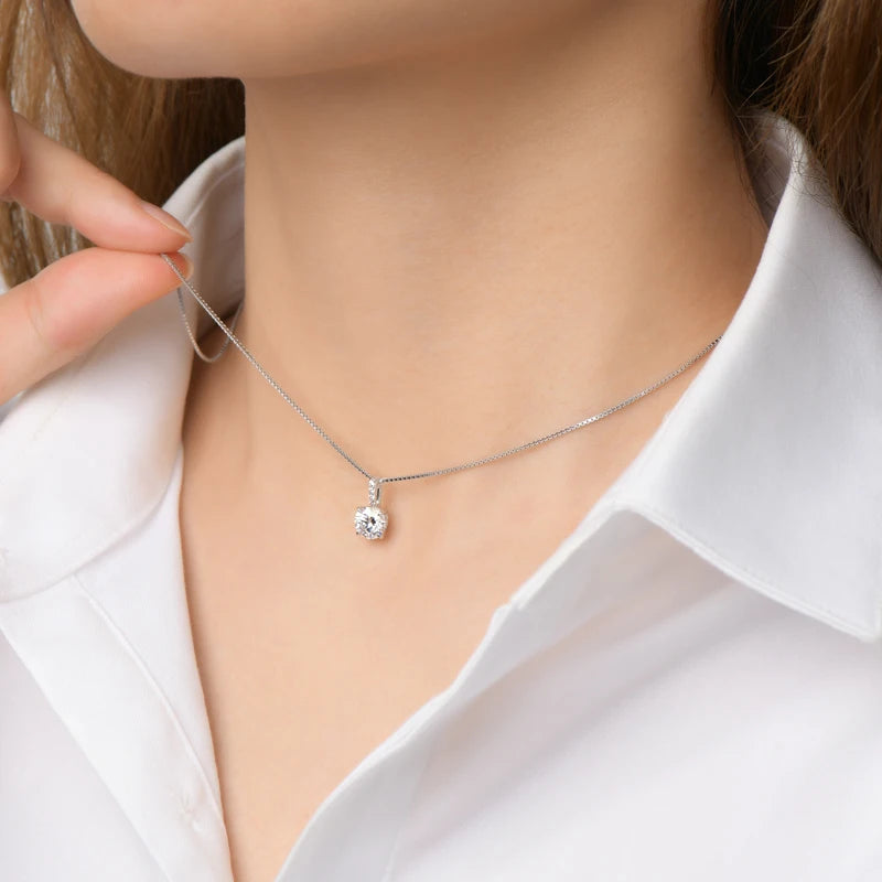 Women's Moissanite Box Chain 925 Sterling Silver Necklace