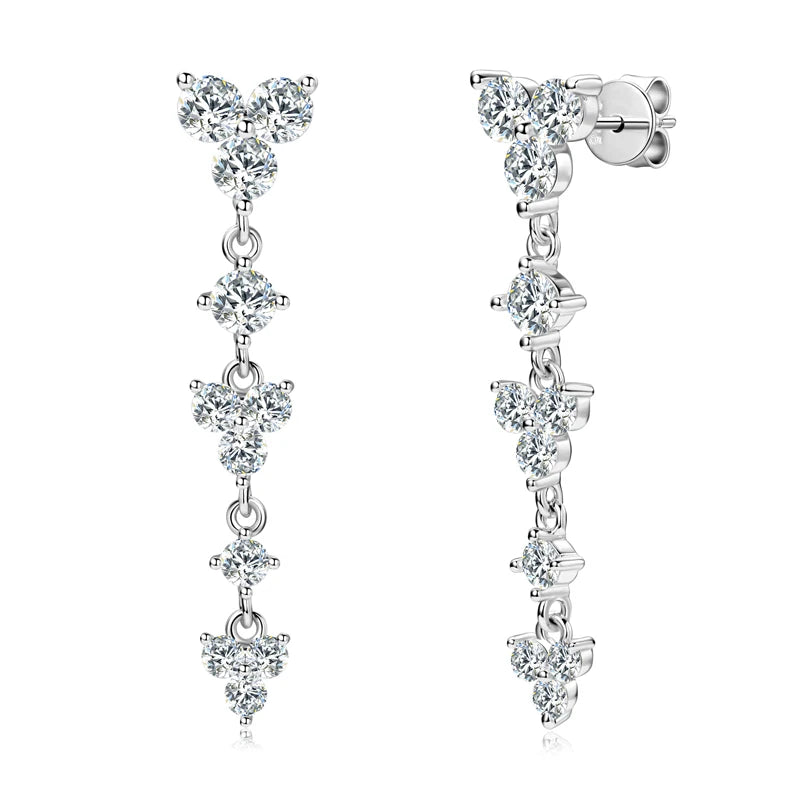Women's 925 Silver Moissanite Long Drop Studs   Earrings