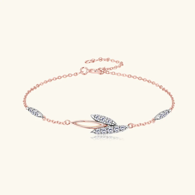 Women's 18k Rose Gold Plated Moissanite Leaf Bracelet Chain