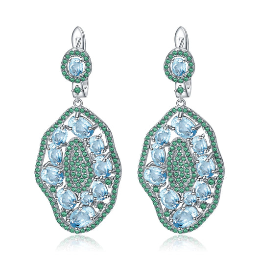 Women Sliver 7.74Ct Sky Blue Topaz Hyperbole Drop Earrings