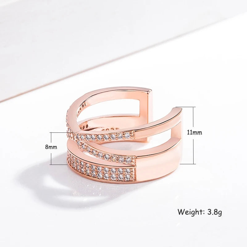 Womens Cross Twist Double Layer Rhinestone Adjustable Rings