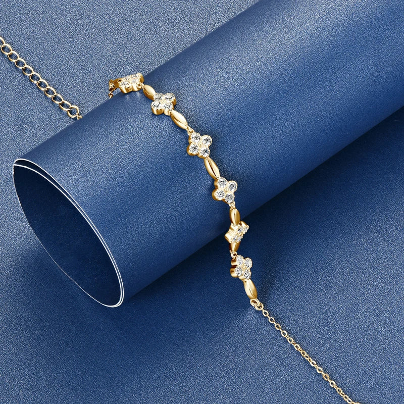 Silver 18k Moissanite Gold Plated Flower Bracelet for Women