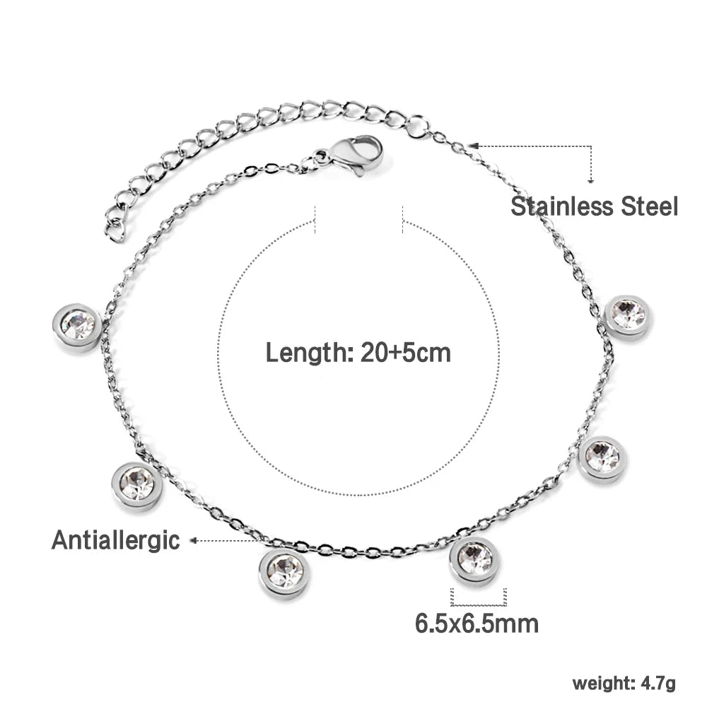 Stainless Steel Anklet for Women Cubic Zirconia Crystal Charm.