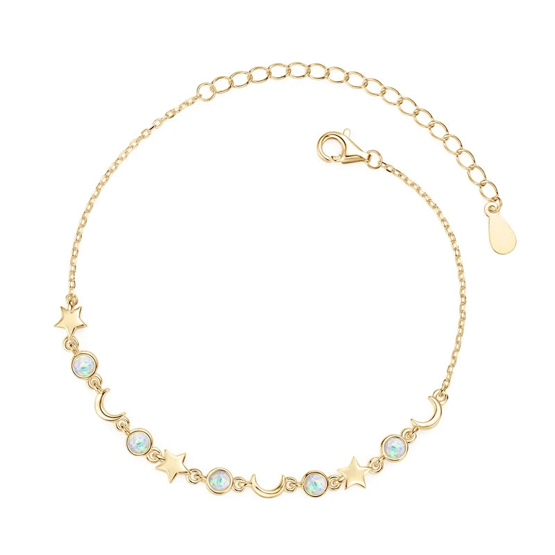 Opal 925 Silver Chain Moon Star BraceletsS for Women