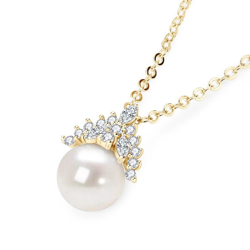 Womens  Silver Adjustable Freshwater Pearl Crown Necklace