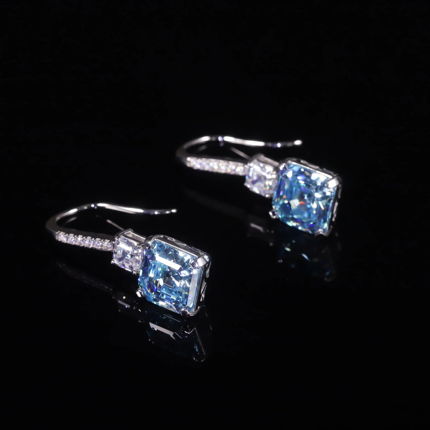 Women's Sterling Silver Gold Plated Diamond Blue Earrings