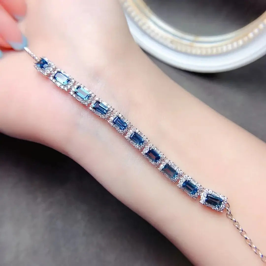 Womens Silver Braclet, Blue Topaz 18K Gold Plating 925 Jewelry. Bracelet,Bracelet Collection,Fashion Bracelet,Womens Silver Braclet