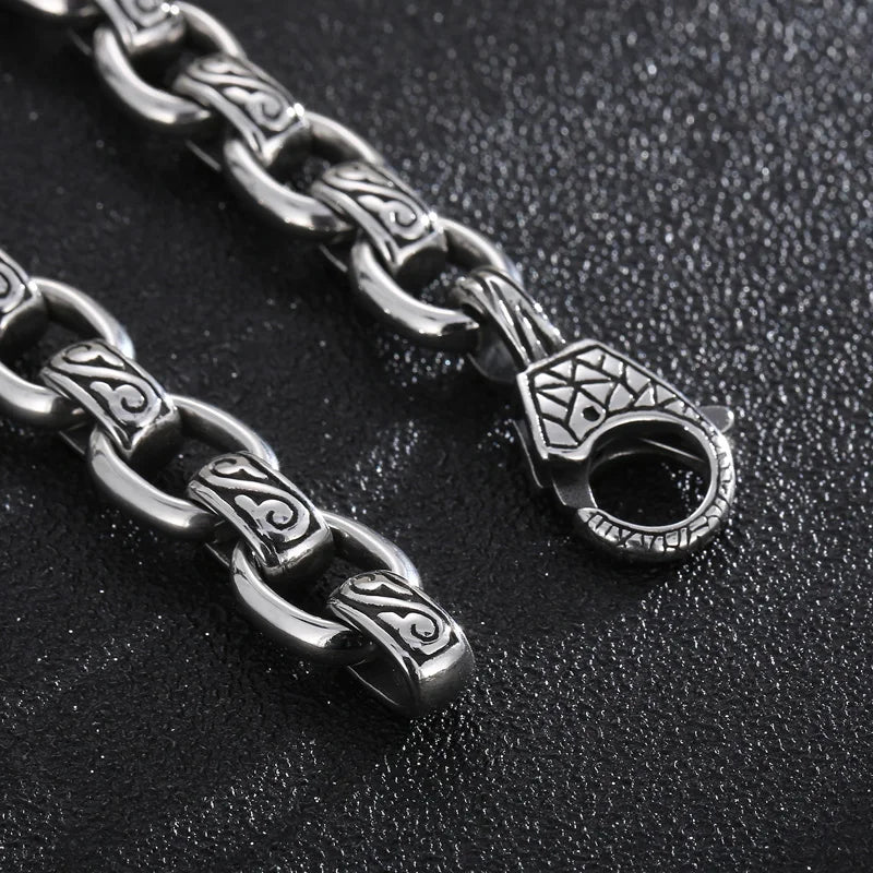 Vintage Stainless Steel Pattern Bracelet for Men 12MM Punk