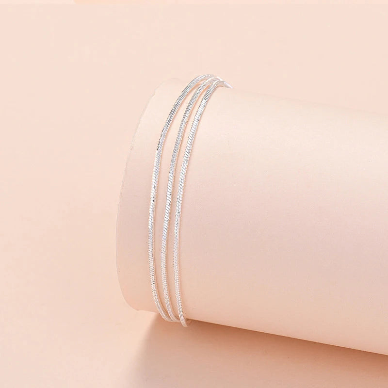 Women's Sterling Silver Three Layer Thread Chain Bracelet