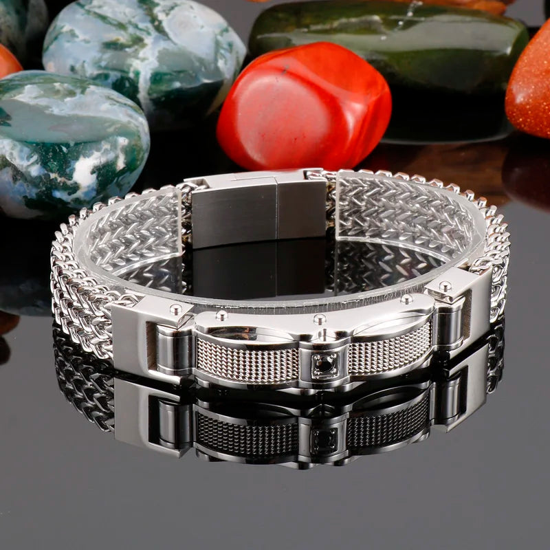 12mm Mesh Chain Biker Bracelet Men Stainless Steel 304 Fashion.