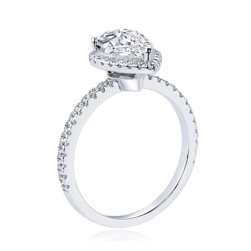 Womens Sliver Pear Cut Moissanite Wedding Promise Ring