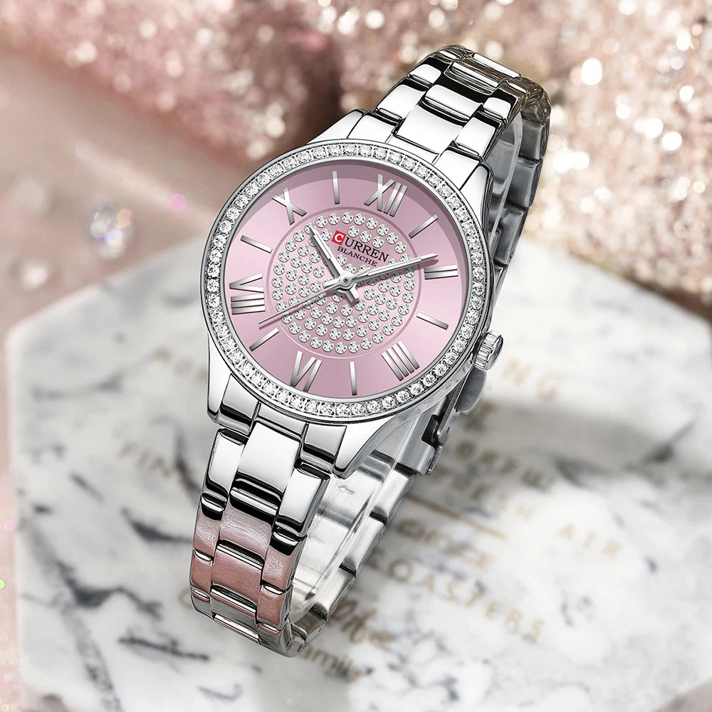 Womens  Stainless Steel Rose Gold Luminous Quartz watch