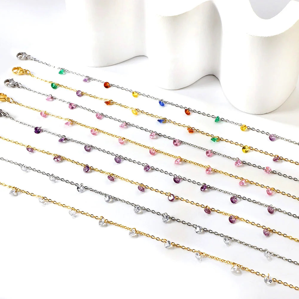 Stainless Steel Anklet for Women Cubic Zirconia Crystal Charm.