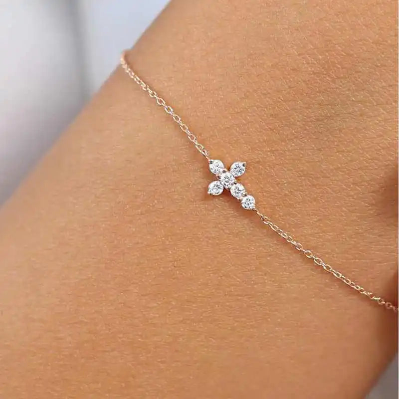 Women Sterling Silver Cross Bracelet Moissanite