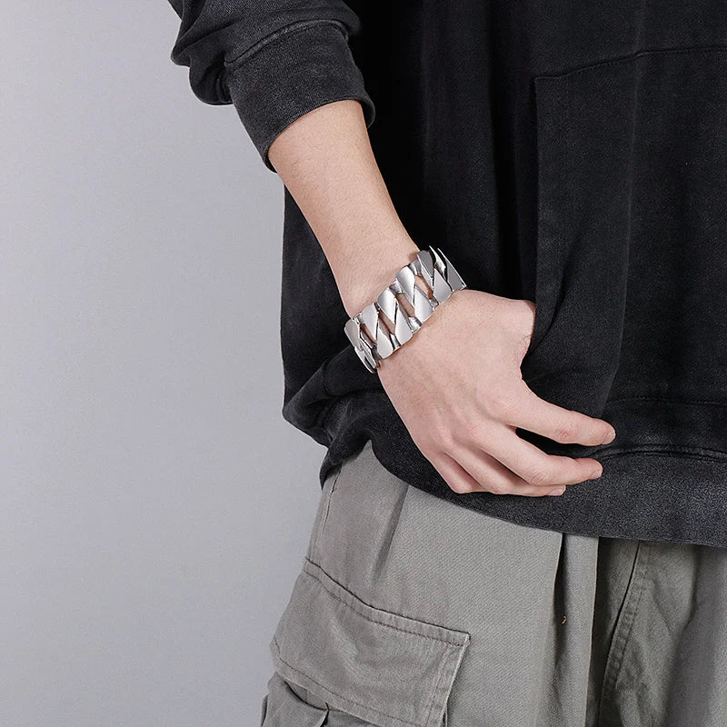 Chunky Men's Bracelet Punk 316L Stainless Steel Cuban Charms