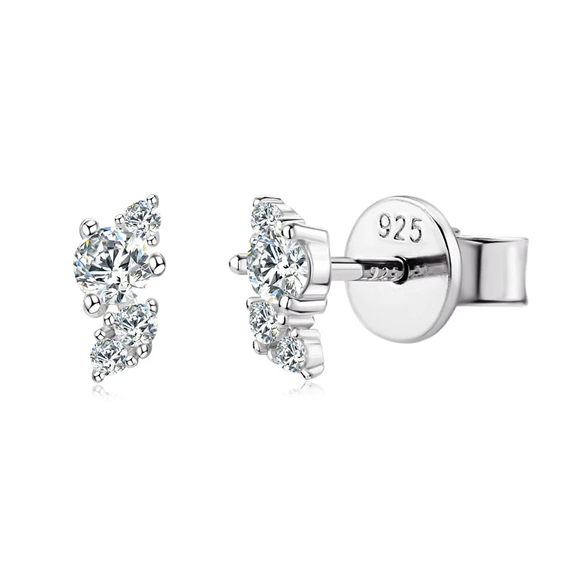 Womens Leaf-shape Moissanite Silver Mini Studs Earrings