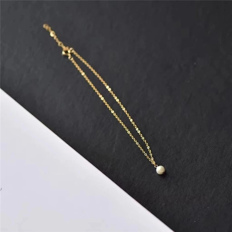 14K Gold Filled Pearl Anklet Minimalism Handmade Jewelry Women.