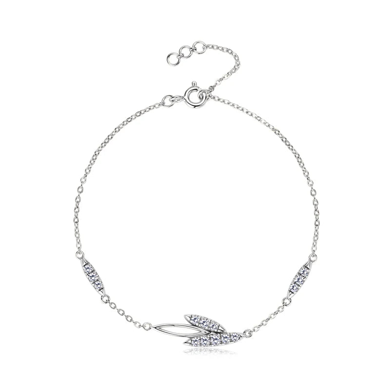 Women's 18k Rose Gold Plated Moissanite Leaf Bracelet Chain