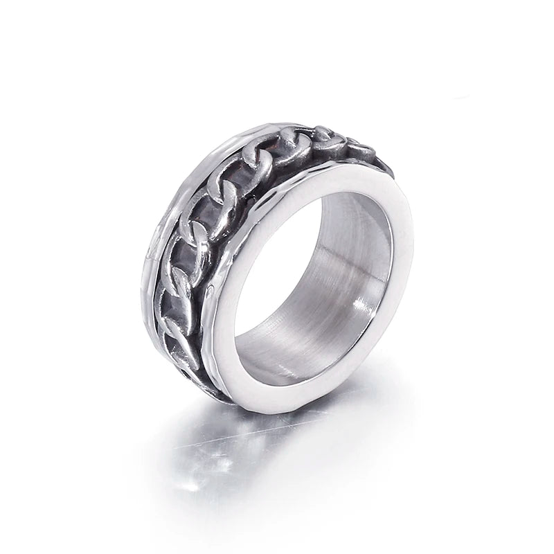 Men's Retro Stainless Steel Cubarn Chain Rotatable Ring