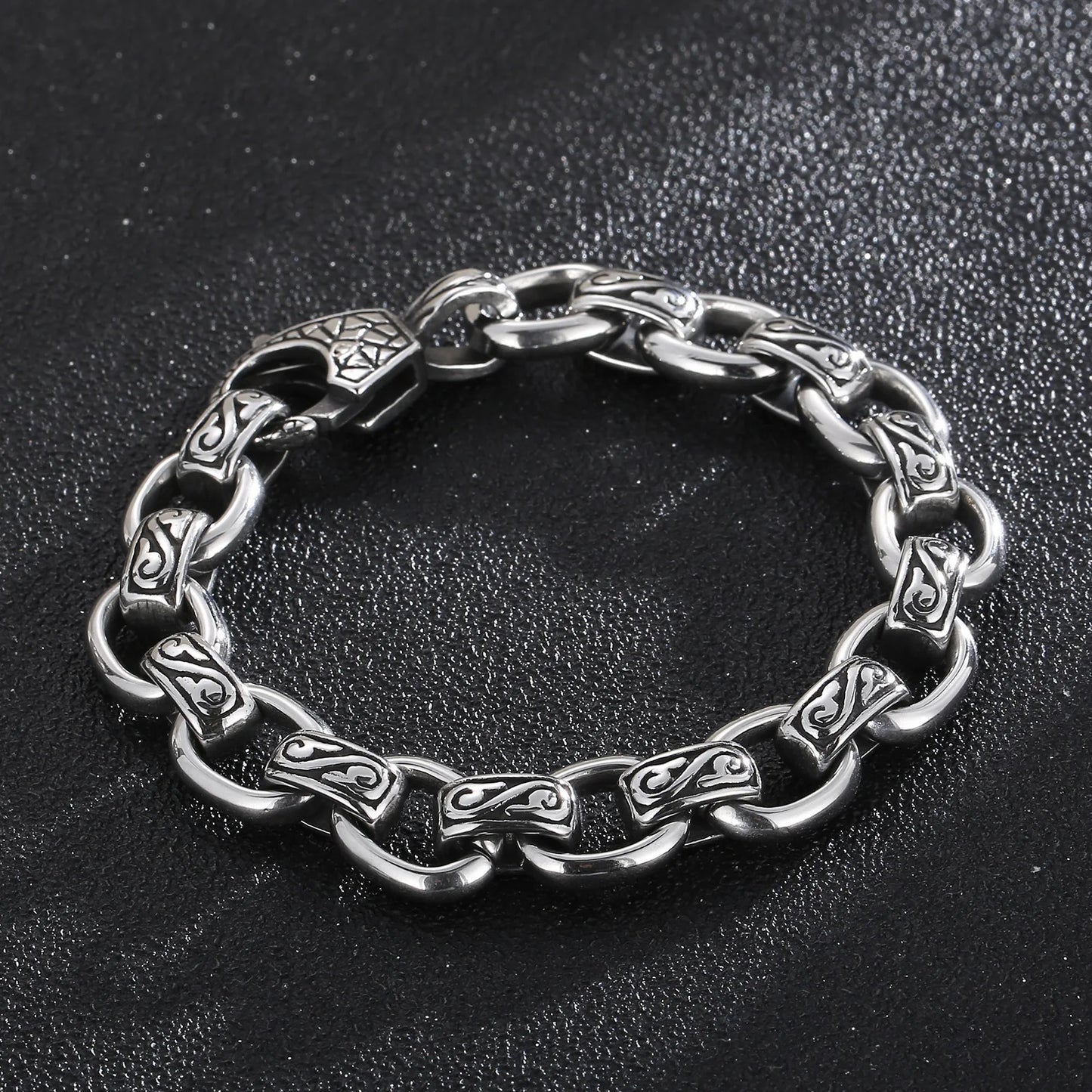 Vintage Stainless Steel Pattern Bracelet for Men 12MM Punk