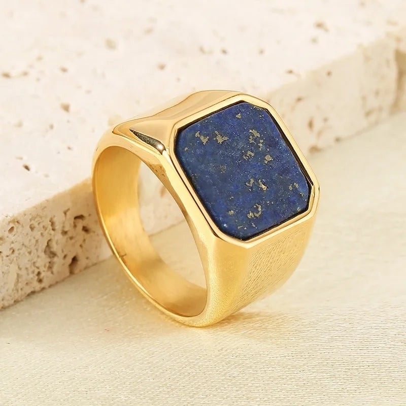 Men KALE Domineering Stainless Steel Amber Stone Ring