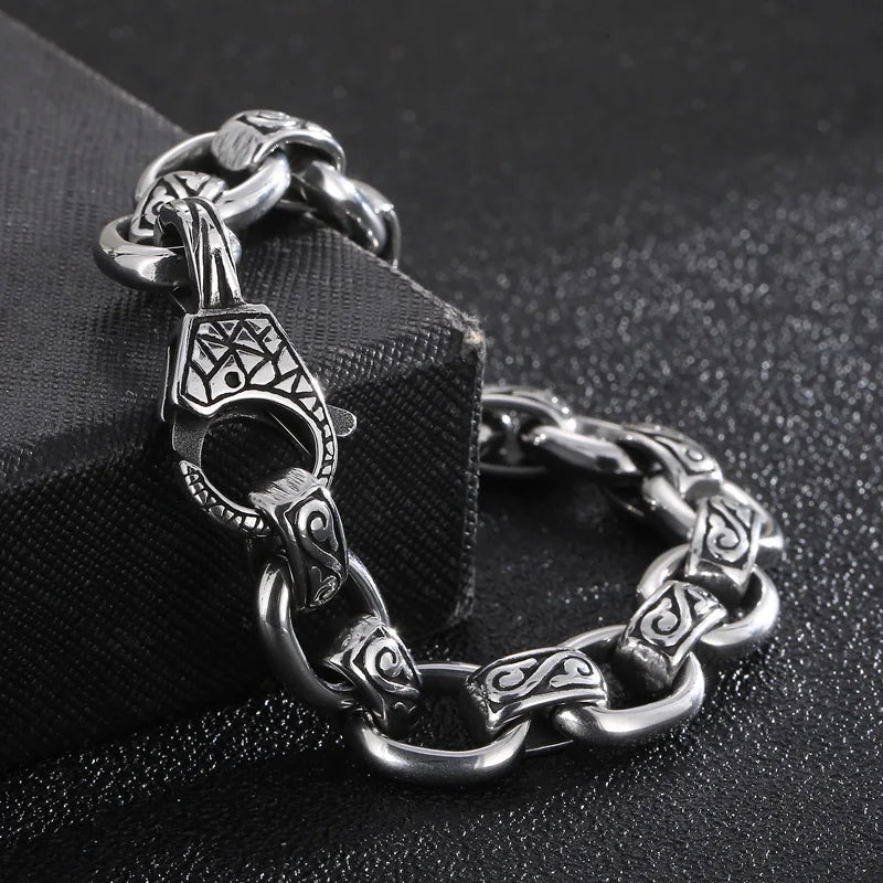 Vintage Stainless Steel Pattern Bracelet for Men 12MM Punk