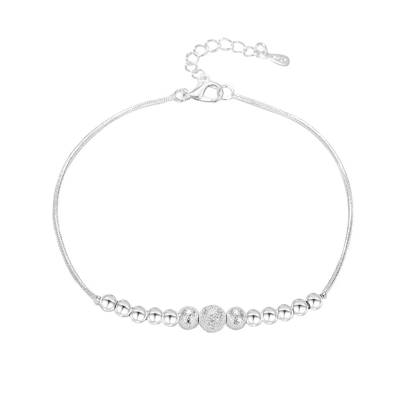 Womens Round Ball Beaded Anklet Chain 925 Sterling Silver