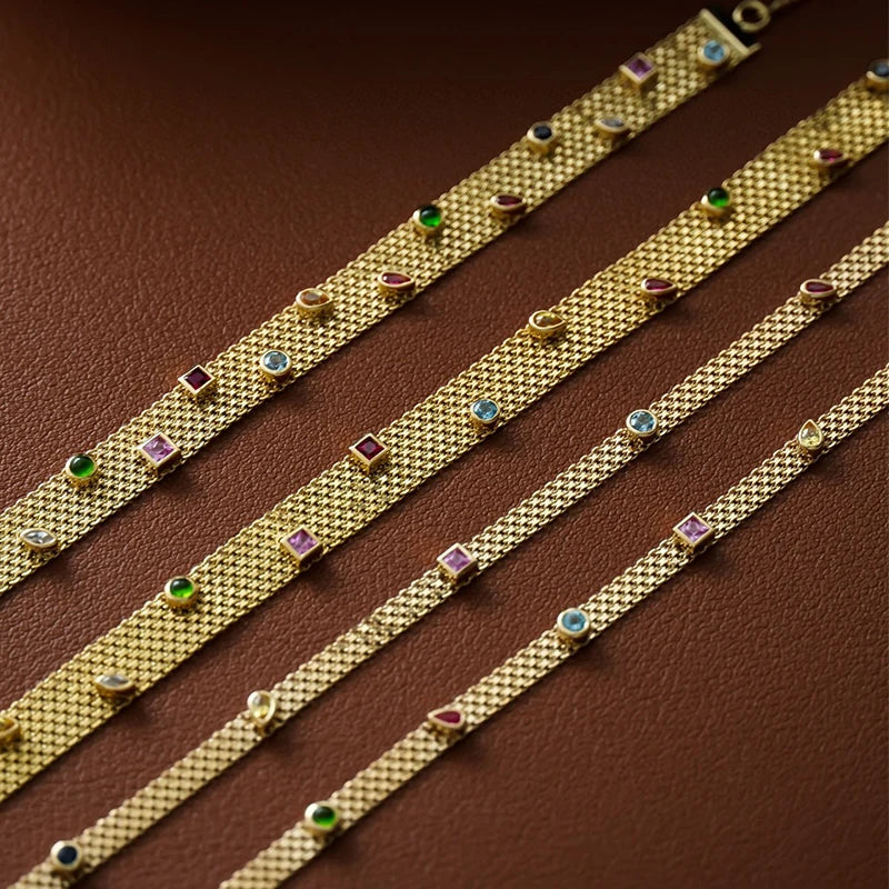 18K Solid Gold Yellow Sapphires Senior Banquet Weave Bracelet/Women.