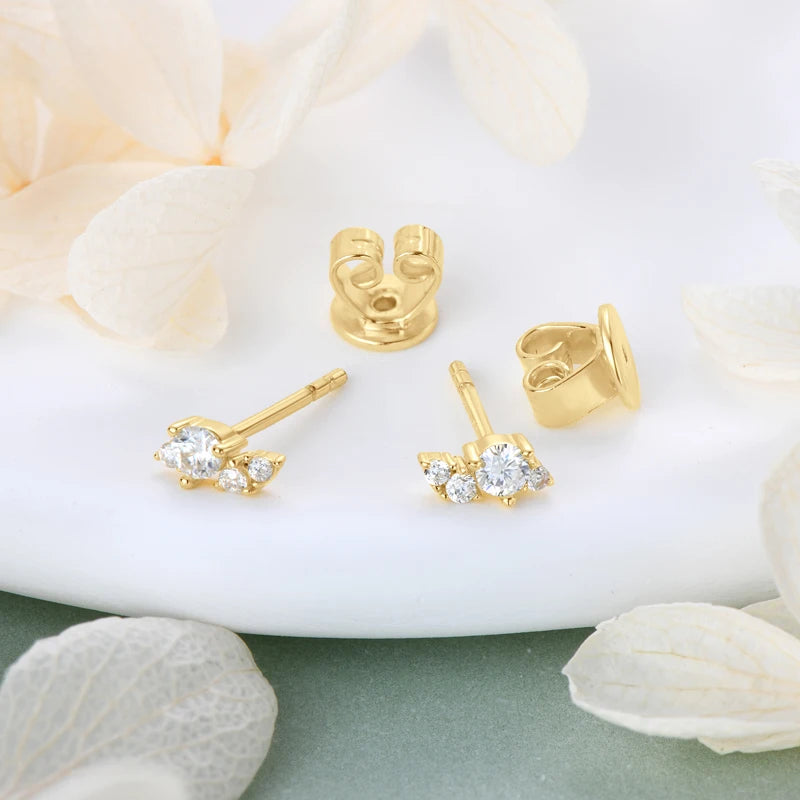 Womens Leaf-shape Moissanite Silver Mini Studs Earrings
