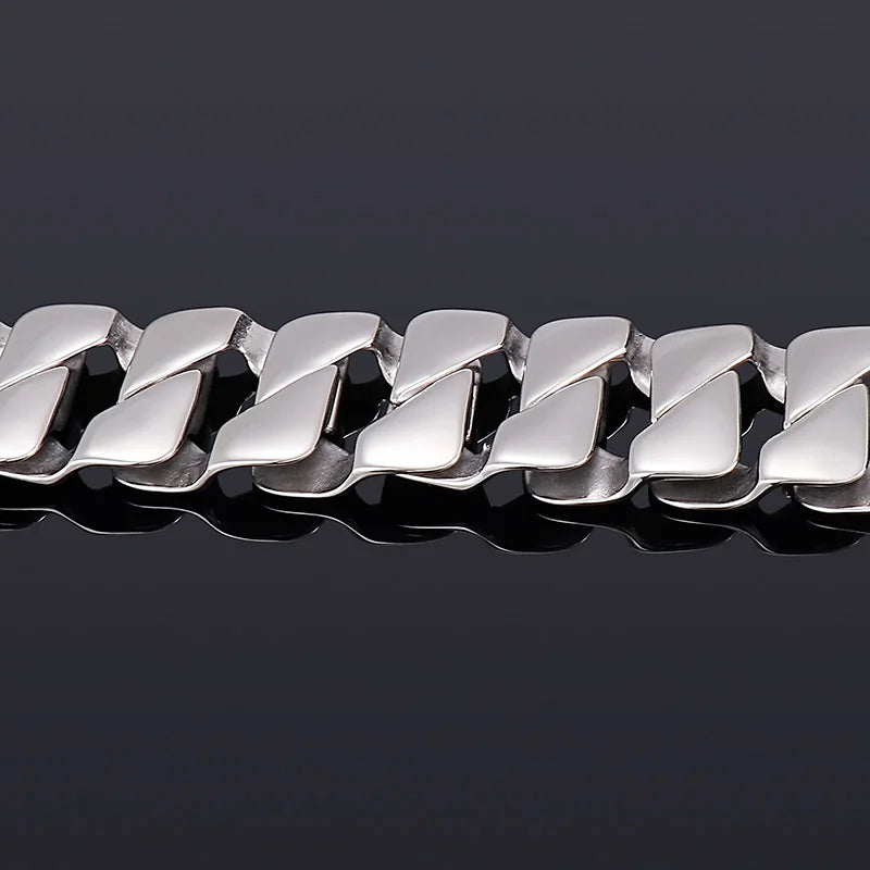 Chunky Men's Bracelet Punk 316L Stainless Steel Cuban Charms